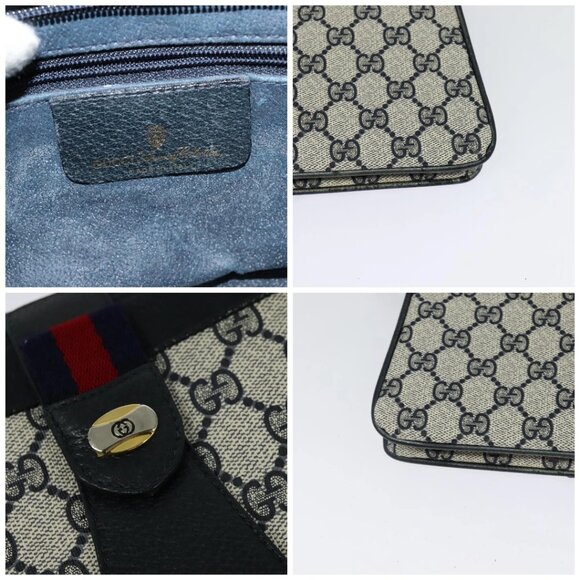 GUCCI GG Supreme Sherry Line Shoulder Bag PVC Navy Gold - Picture 12 of 14